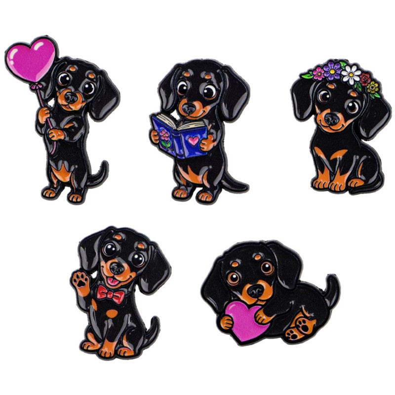 Florist Supplies - 5pcs Cute Dachshund Enamel Pin Set